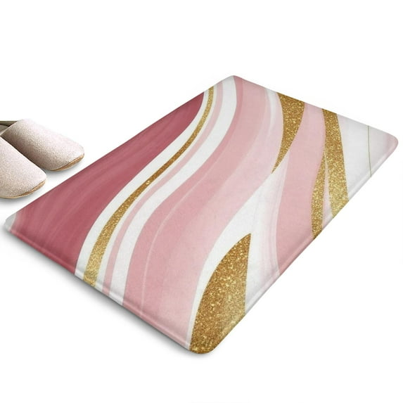 Pink Gold Marble Pattern Flannel Non Slip Door Rugs,Washable Door Mats Indoor,Decorative Door Mats,Dirt-Resistant and Absorbent Doormat for Entrance,Bedroom,Kitchen,Bathroom,31.5"x17"