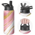 Marbeled Pattern Pink and Gold Marble Pattern Insulated Water Bottle with Straw, Vacuum ...