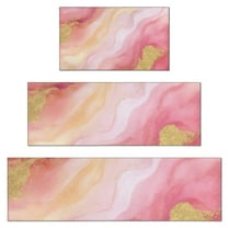 Pink Gold Marble Pattern Kitchen Rugs Sets Of 3,Kitchen Runner Rugs Non Skid Washable,Decorative Kitchen Floor Mats for Kitchen,Sink,Laundry,17"x30" 17"x47" 17"x59"