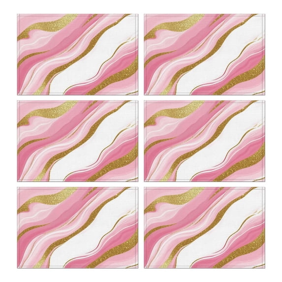 Pink Gold Marble Pattern Summer Placemats Table Placemats Set Of 6-Linen Kitchen Washable Placemats Table Mats 11.8"x17.7" Non-Slip Heat Resistant
