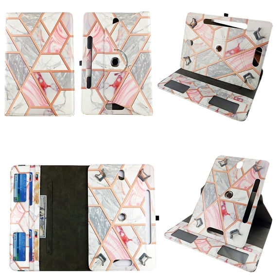 Pink Gold Marble for Surf Onn 7.0 Andriod 7-inch Tablet Case Universal Android Cases 360 Rotating Folio Stand Protector Pu Leather Cover Travel e-reader Card Cash Slots Multiple Viewing Angles