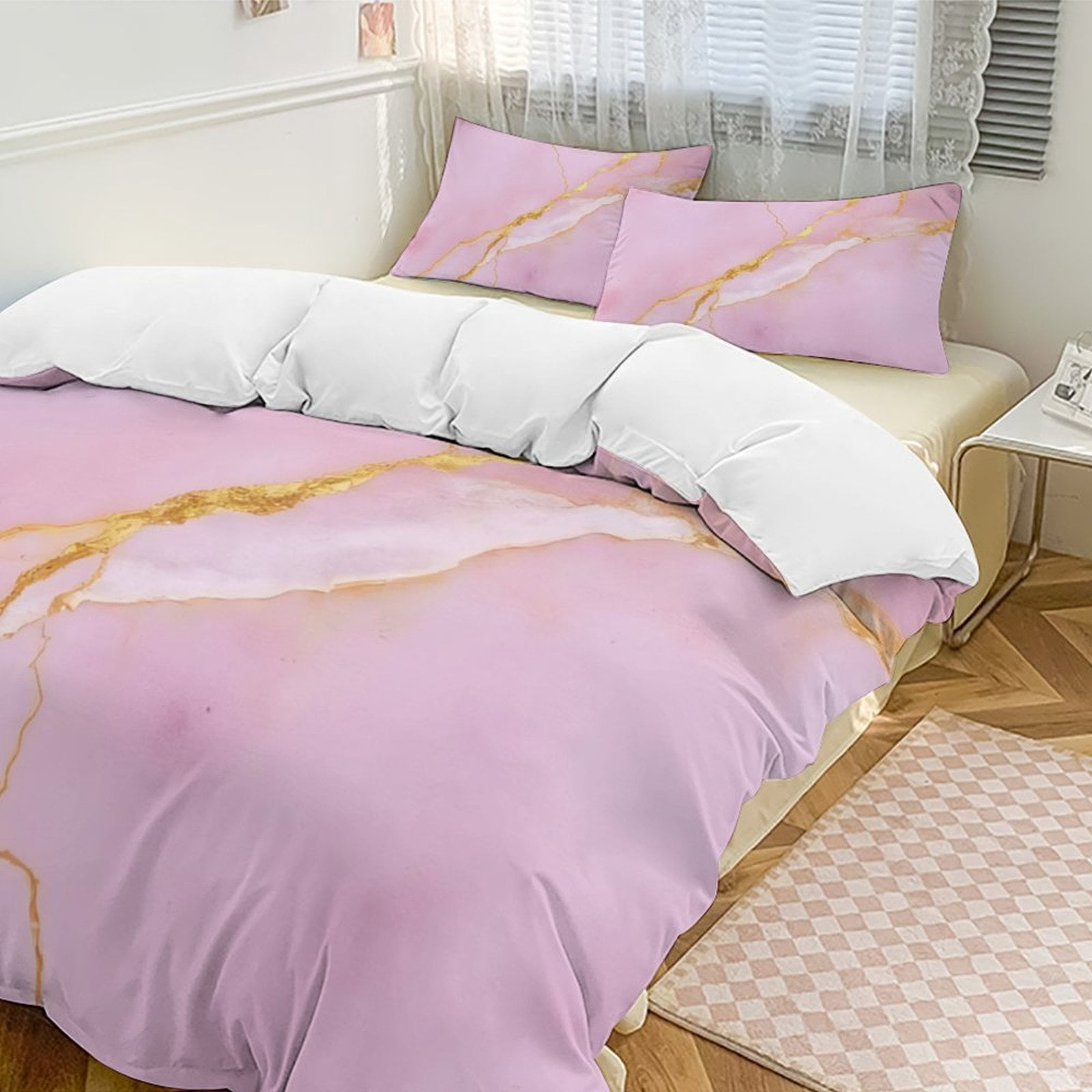 Pink Gold Marble Texture 3D Duvet Cover Set Quilt Cover Theme of Kid ...