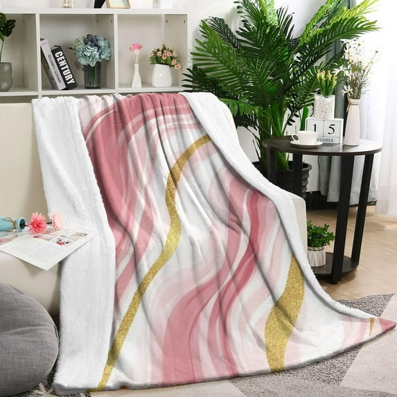 Pink and Gold Marble Texture Blanket,Comfortable Soft Flannel Throw Blanket,All Season,Warm Lightweight Blankets for Sofa Bed Couch Living Room Chair,60"x80"(150x200cm)