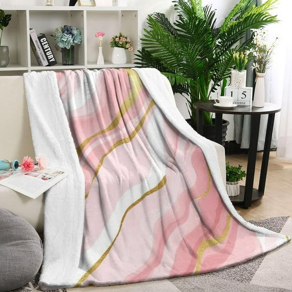 Pink and Gold Marble Texture Blanket,Comfortable Soft Flannel Throw Blanket,All Season,Warm Lightweight Blankets for Sofa Bed Couch Living Room Chair,60"x80"(150x200cm)