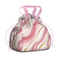 thumbnail image 1 of Pink and Gold Marble Texture Drawstring Lunch Bag Women - Drawstring Lunch Bag Insulated for Work Office - Stain-Resistant Large Lunchbags for Women with Multi-Pockets, 1 of 6