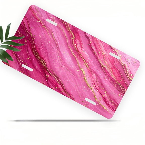 Pink and Gold Marble Texture Front License Plate, Metal License Plate, Funny Standard Plates Personalized Novelty Decorative For Men/Women/Boys/Girls Car 6×12 Inch