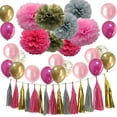 thumbnail image 1 of Pink Gold Party Decorations - Hot Pink Decor for Bridal Baby Shower Girls Women Bachelorette Birthday Graduation Party Supplies Kit Include Balloons Tissue Pom Poms Tassel Garland, 1 of 1