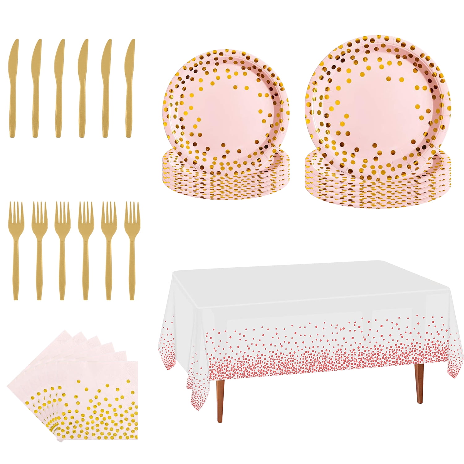 Pink and Gold Party Supplies,Severs 24 Disposable Party Tableware Sets