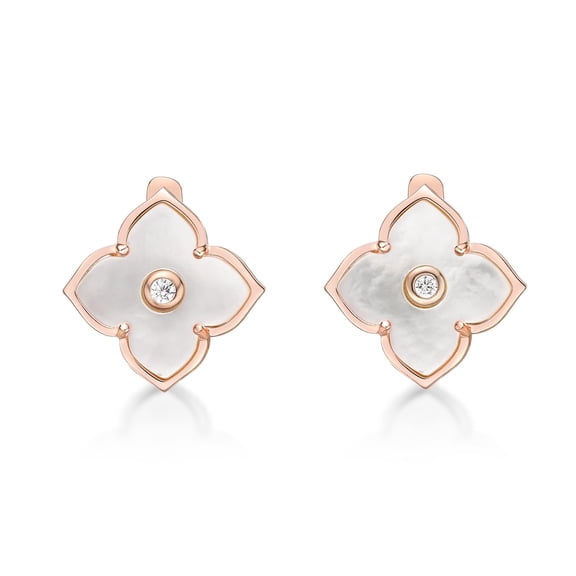 925 Sterling Silver 16 mm Mother of Pearl Flower Stud Earrings Rose Gold Plated with Hinge Post Back by Lavari Jewelers