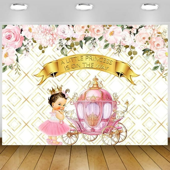 Pink Gold Princess Baby Shower Backdrop for Girl Pink Princess Carriage Themed Baby Shower Party Decorations Banner A Little Princess is on The Way Photography Background