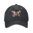 thumbnail image 1 of Pink Gold Rose Floral Butterfly Baseball Cap Golf Dad Hat Adjustable Washed Denim Trucker Hats Unconstructed Snapback Cap for Men Women Unisex Adult,Black, 1 of 7