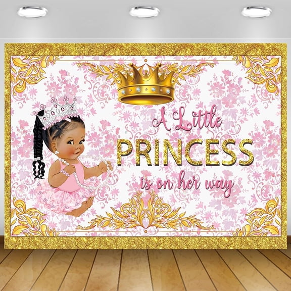 Pink Gold Royal Princess Backdrop A Little Princess is on Her Way Photography Background for Girls Gold Crown Baby Shower Party Decorations Banner Photo Booth Props