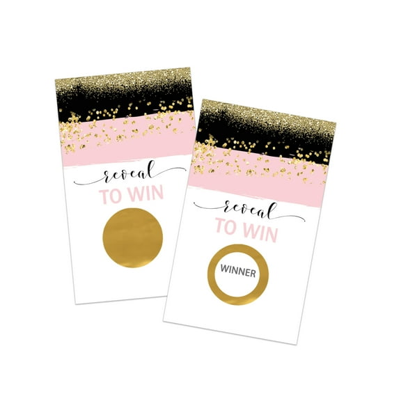 Pink & Gold Scratch Off Game Cards - 28 Pack for Weddings, Baby Showers, Graduations, Retirement by Paper Clever Party
