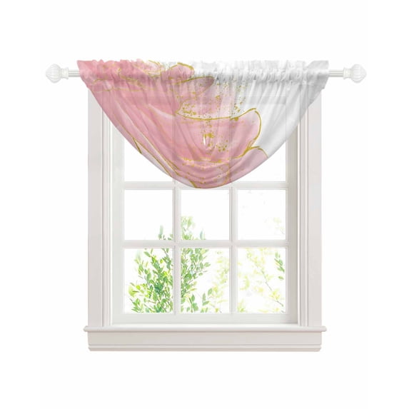 Pink Gold Sheer Waterfall Valance Curtains for Window, Boho Modern Abstract Minimalist Aesthetic Flower Rod Pocket Sheer Topper Swag Curtains for Living Room, Kitchen 38.5"W x 47.2"L, 1 Panel