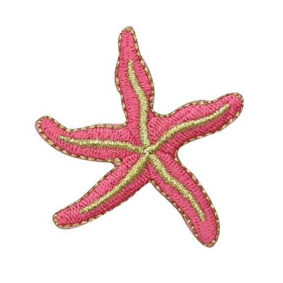 Pink & Gold Starfish - Ocean - Iron On Patch, Embroidered Applique