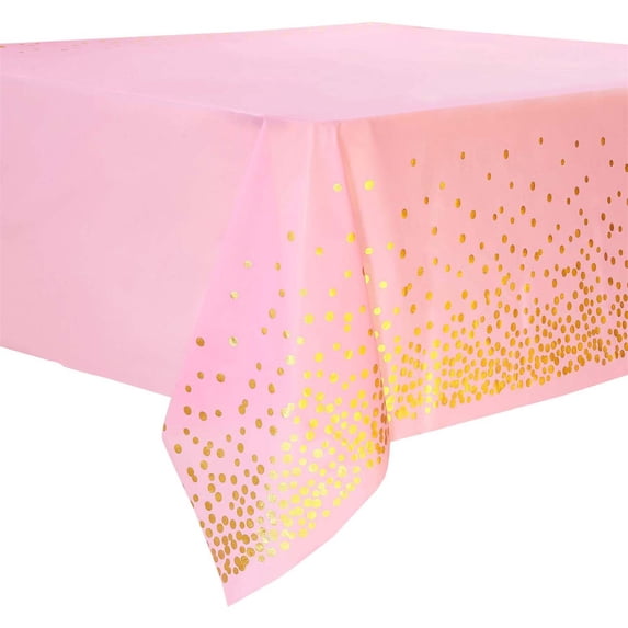 Pink and Gold Table Cloth 54x108 Inch Plastic Table Cloth Disposable Engagement Party Decorations Cloth Tablecloths for Rectangle Tables Gold Dot Baptism Decorations Disposable Tablecloth