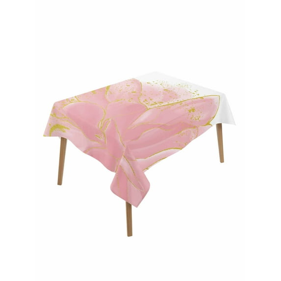 Pink Gold Table Cloth, Boho Modern Abstract Minimalist Aesthetic Flower Waterproof Tablecloth for Rectangle Tables, Reusable Washable Fabric Table Cover for Restaurant Kitchen Dining Tables 52"x70"