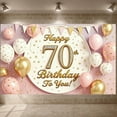 thumbnail image 1 of Pink Gold Theme 70th Birthday Banner Decorated Happy Birthday Display Golden Lettering Star Pattern Birthday Backdrop for 70th Birthday Party Senior Birthday Celebration Indoor Party Decoration, 1 of 9