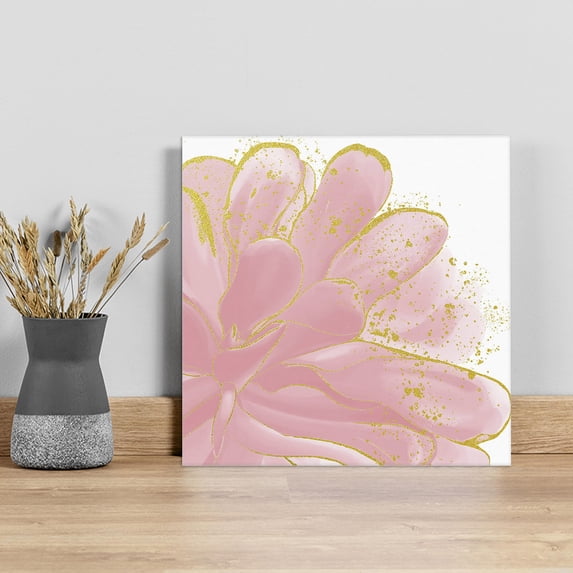 Pink Gold Wall Art Painting on Canvas, Boho Modern Abstract Minimalist Aesthetic Flower Canvas Art Home Prints Wall Art Framed Modern Artwork for Living Room Bedroom Wall Decor 20x20in