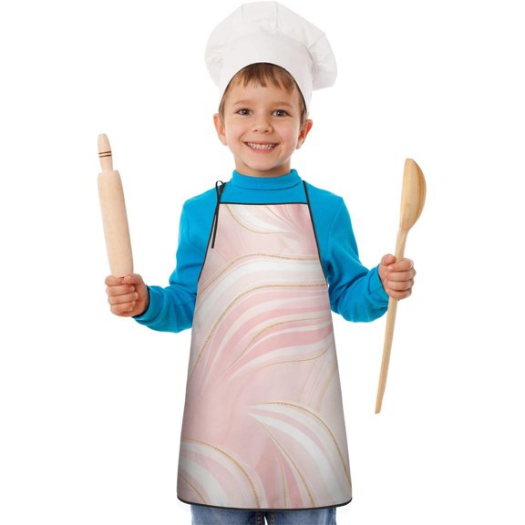 Pink Gold Wave Marble Kids Aprons for Girls and Boys,Adjustable Neck Strap Toddler Aprons for Kids Cooking Baking