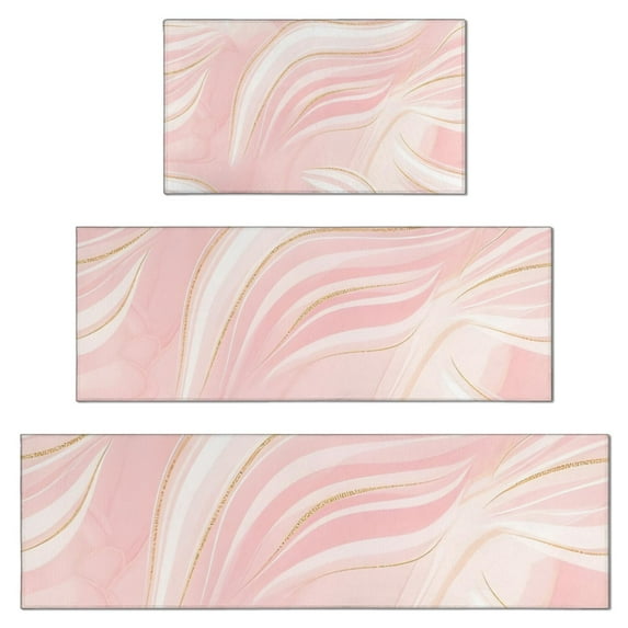 Pink Gold Wave Marble Kitchen Rugs Sets Of 3,Kitchen Runner Rugs Non Skid Washable,Decorative Kitchen Floor Mats for Kitchen,Sink,Laundry,17"x30"+ 17"x47" + 17"x59"