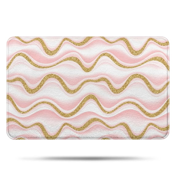 Pink Gold Wave Marble Pattern Bathroom Rugs Mat,Non Slip Microfiber Bathroom Rug,Rubber Backing,Soft Bathroom Mats for Bathroom Floor,Tub and Shower,17x27in(43x68cm)