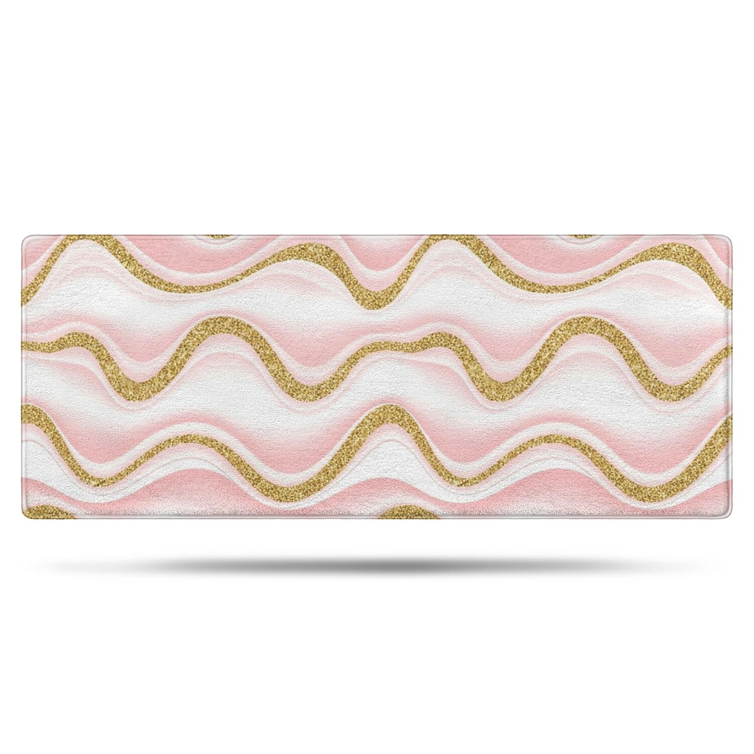 Pink Gold Wave Marble Pattern Bathroom Rugs Mat,Non Slip Microfiber Bathroom Rug,Rubber Backing,Soft Bathroom Mats for Bathroom Floor,Tub and Shower,60x24in(150x60cm)