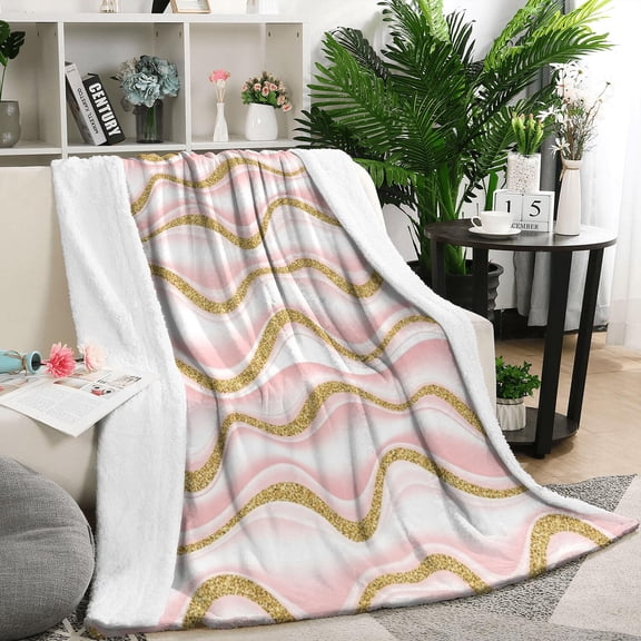 Pink Gold Wave Marble Pattern Blanket,Comfortable Soft Flannel Throw Blanket,All Season,Warm Lightweight Blankets for Sofa Bed Couch Living Room Chair,50"x60"
