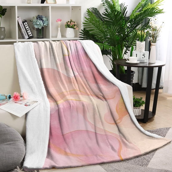 Pink Gold Wave Marble Pattern Blanket,Comfortable Soft Flannel Throw Blanket,All Season,Warm Lightweight Blankets for Sofa Bed Couch Living Room Chair,60"x80"