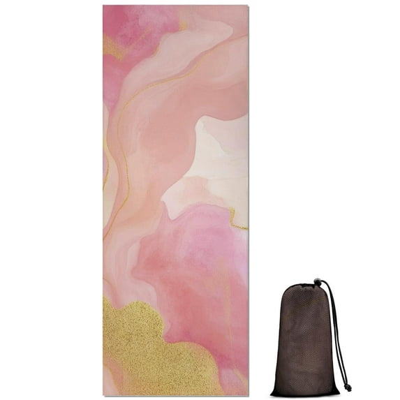 Pink Gold Wave Marble Pattern Hot Yoga Mat Towel Non Slip for Hot Yoga - Quick-Drying Yoga Mat Cover with 4 Corner Pockets with Travel Bag - Hot Yoga Towel Non Slip 74"x26"