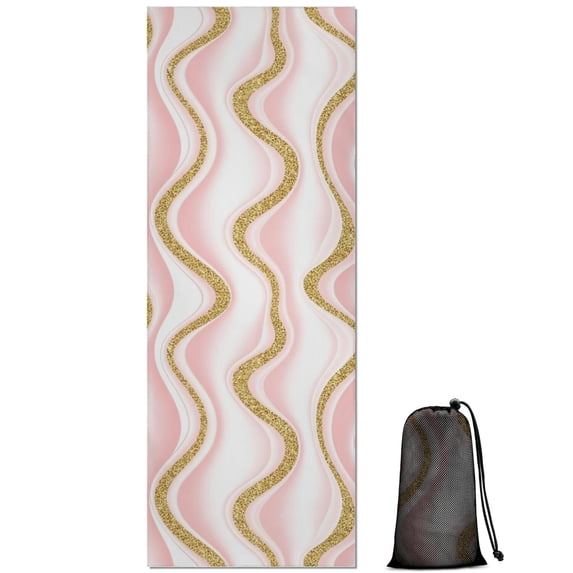 Pink Gold Wave Marble Pattern Hot Yoga Mat Towel Non Slip for Hot Yoga - Quick-Drying Yoga Mat Cover with 4 Corner Pockets with Travel Bag - Hot Yoga Towel Non Slip 74"x26"