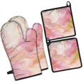 thumbnail image 1 of Pink Gold Wave Marble Pattern Kitchen Oven Mitt and Pot Holder Sets 4 Pcs for Baking, Cooking and Grilling, Heat Resistant Up To 392 °F, 1 of 7