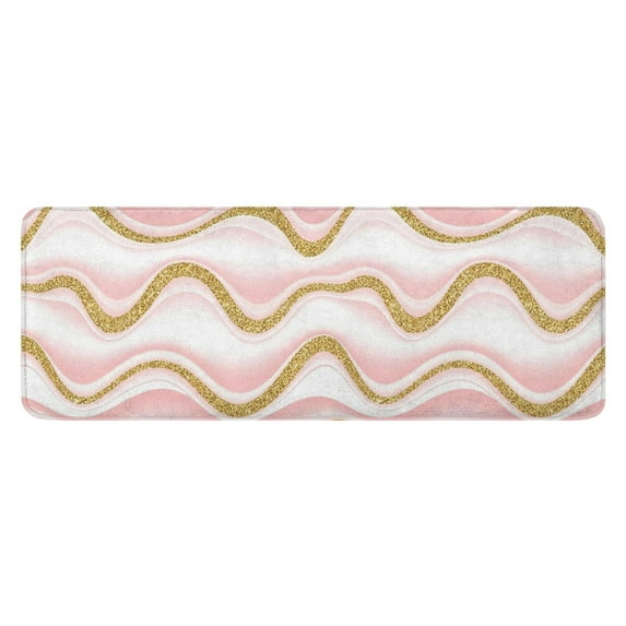 Pink Gold Wave Marble Pattern Kitchen Rug Mat,Kitchen Runner Rugs Non Skid Washable,Decorative Kitchen Floor Mats for Kitchen,Sink,Laundry,17"x47.2"
