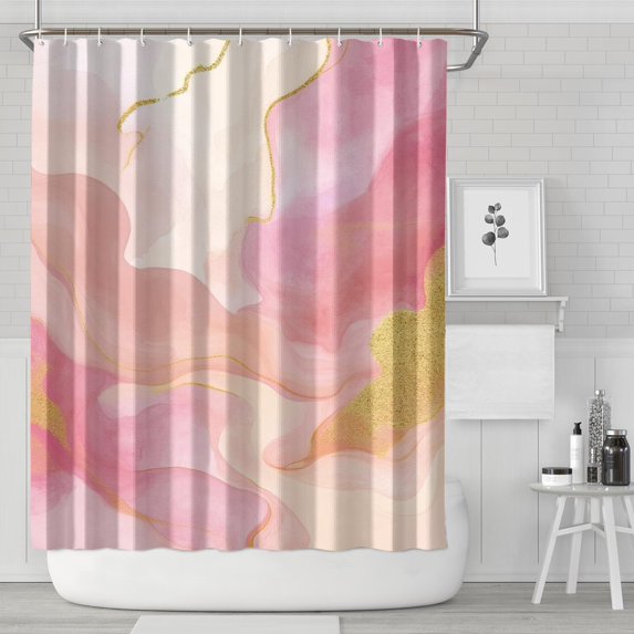 Pink Gold Wave Marble Pattern Shower Curtain 72"x84" ,Bathroom Decorative Shower Curtains Set with 12 Hooks,Modern Waterproof Washable Shower Curtain