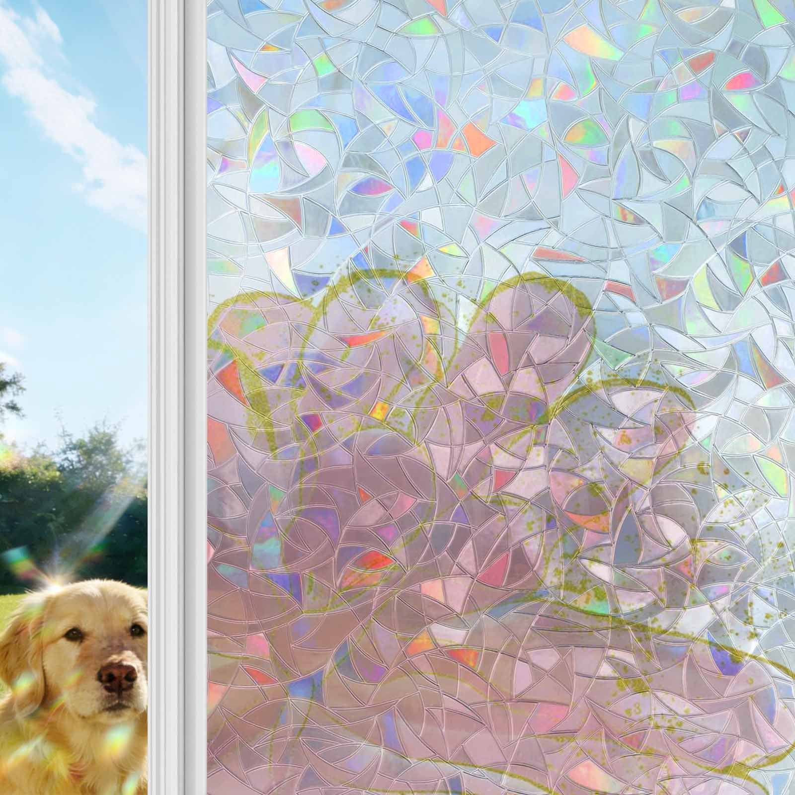 Pink Gold Window Privacy Film Stain Glass,Reusable Decorative Rainbow Window Film,Boho Modern Abstract Minimalist Aesthetic Flower Static Cling Sun Blocking Stickers Decals Covers 23.6" x 59" (2pcs)