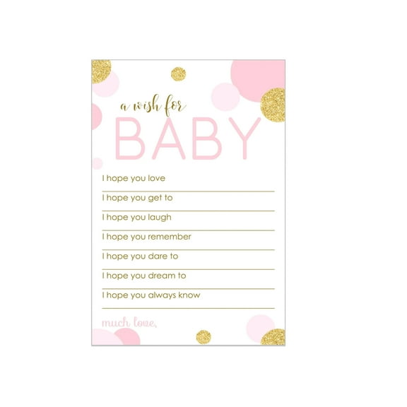 Pink and Gold Wishes for Baby Shower Activity (20 Pack) Advice and Wish Cards Girls Wishing Well, Birthday Memory Idea - Royal Princess Event Supply Twinkle Little Star (4x6 Size) Paper Clever Party