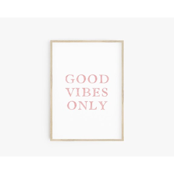 Pink Good Vibes Only Beach Nursery Quote Typography Surf Decor, Unframed Canvas 16x20in