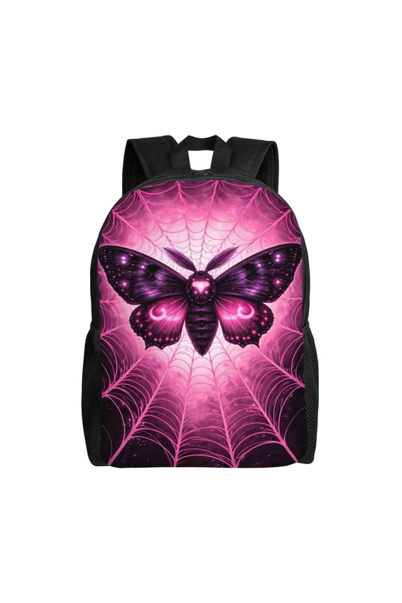Pink Gothic Moth Backpack Large Capacity Laptop Bag for Men and Women