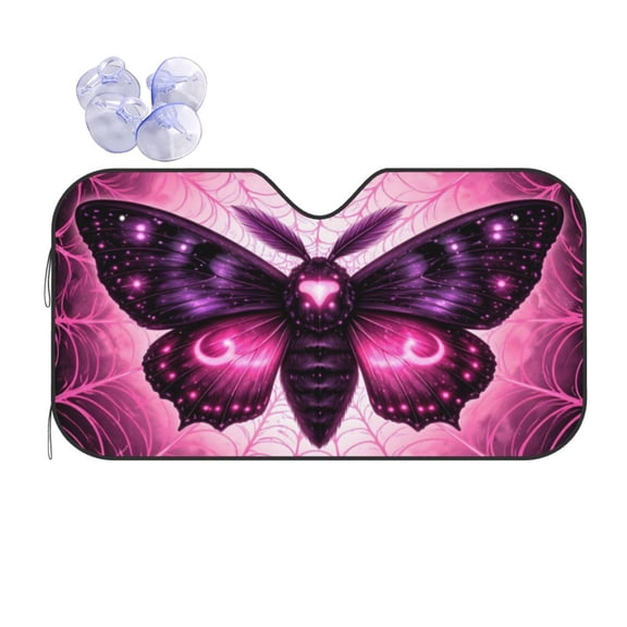 Pink Gothic Moth Car Windshield Sun Shade Universal Fit Auto Sun Visor Protector
