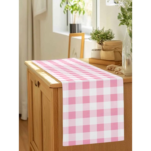 Pink Gradient Buffalo Check Table Runner 36 Inches Long,Kitchen Dining Tablerunners Modern Geometric Grid Linen Table Runners Dresser Scarves for Home Dinner Wedding Holiday Party Decor
