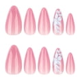 thumbnail image 1 of Pink Gradient Floral Pattern Press on Nails, Medium Almond Glossy Artificial Nails with Ombre Effect, 24 Count, 1 of 7