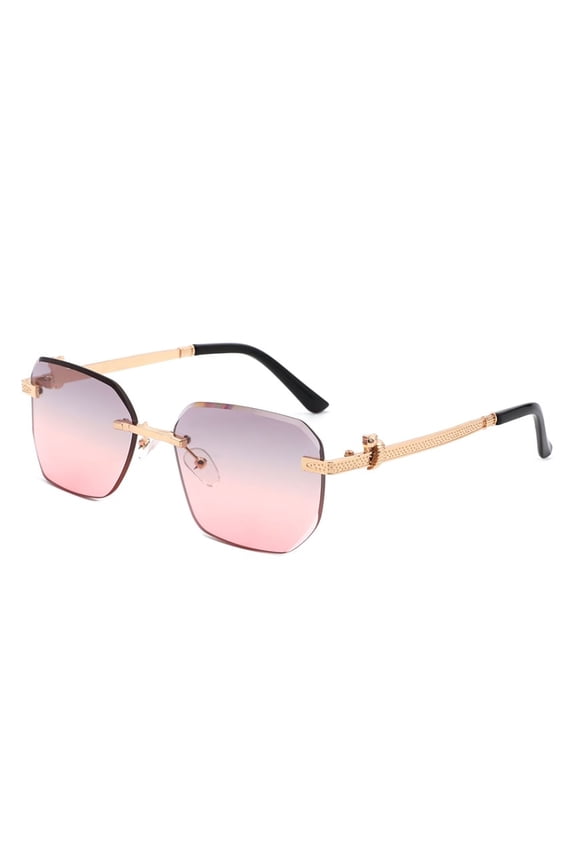 Pink Gradient Lens Gold Temple Square Sunglasses - Cute Daily & Casual UV Protection Eyewear