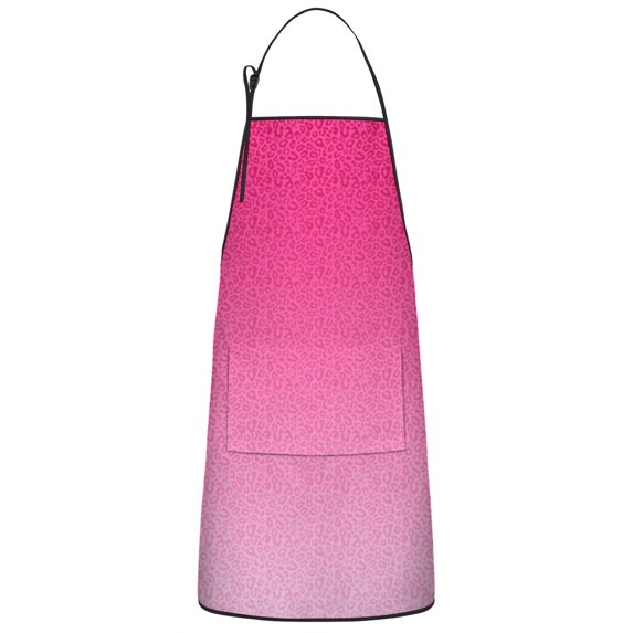 Pink Gradient Leopard Print Apron-Garden Aprons for Women with Pockets-Cotton Linen Waterproof Kitchen Cooking Gardening Aprons Adjustable for Kitchen,Cooking,BBQ and Salon 33x27 Inch