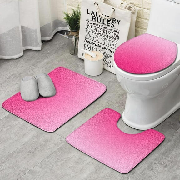 Pink Gradient Leopard Print Bathroom Rugs Sets 3 Piece,Toilet Cover Set,Absorbent Non Slip Bathroom Mats Sets with U-Shaped Contour Rug Toilet Rug Set