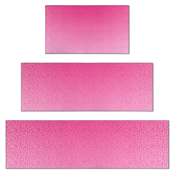 Pink Gradient Leopard Print Kitchen Rugs Sets Of 3,Kitchen Runner Rugs Non Skid Washable,Decorative Kitchen Floor Mats for Kitchen,Sink,Laundry,17"x30"+ 17"x47" + 17"x59"