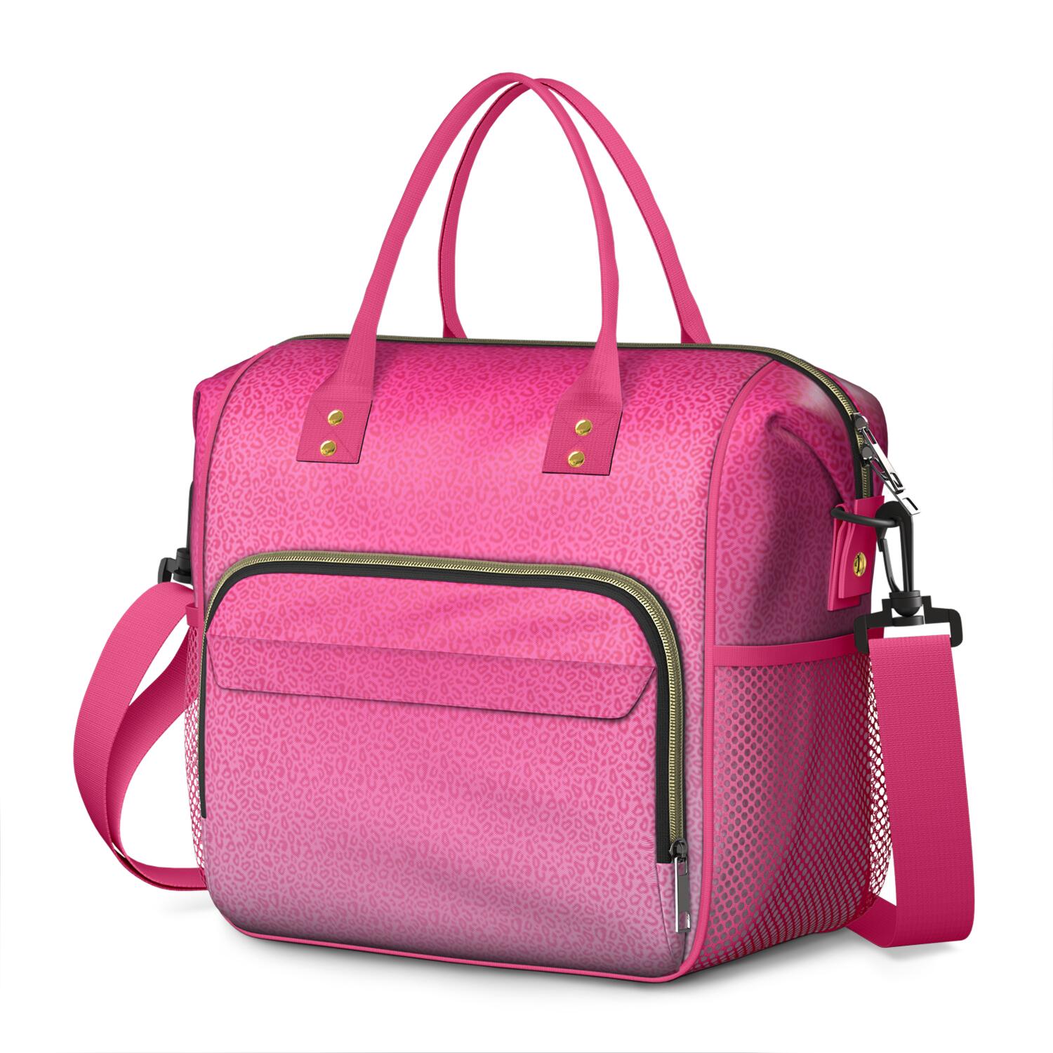 Pink Gradient Leopard Print Womens Lunch Box for Work,Insulated Large Lunch Bag for Tween and Teen,Loncheras Para Mujer,Leakproof Adult Lunch Bag for Work,Beach,Travel,Picnic,Camping