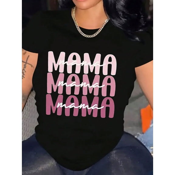 Pink Gradient Mama Valentine's Day Women Short Sleeve Casual Graphic T-Shirt