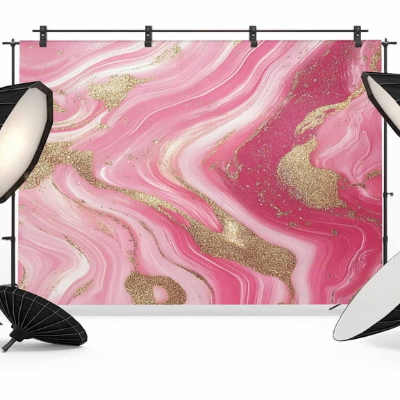 Pink Gradient Marble Backdrop for Photography, Gold Foil Modern Abstract Photo Backdrop Portrait Background Party Banner Photo Backgrounds for Studio Booth Props, 7x5ft