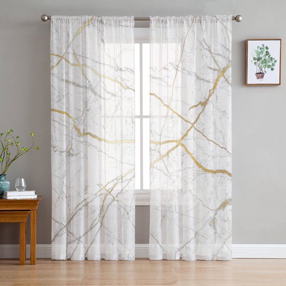 Pink Gradient Marble Gold Silk Textured Pattern Sheer Curtains for Living Room Voile Tulle Curtain Window Drapes