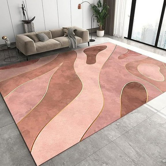 Pink Gradient Marble Texture Rug For Living Room, Retro Art Luxury Indoor Carpet, Floor Rugs Washable Breathable Soft Anti-Skid For Family Bedside Study Office Decor 5 x 8ft